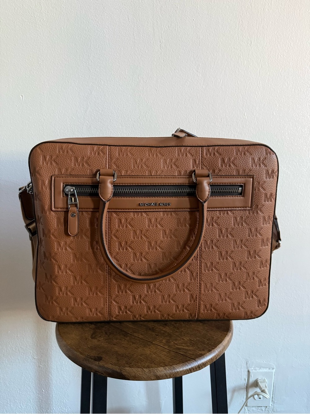Michael Kors Cognac Embossed Monogram Laptop Bag